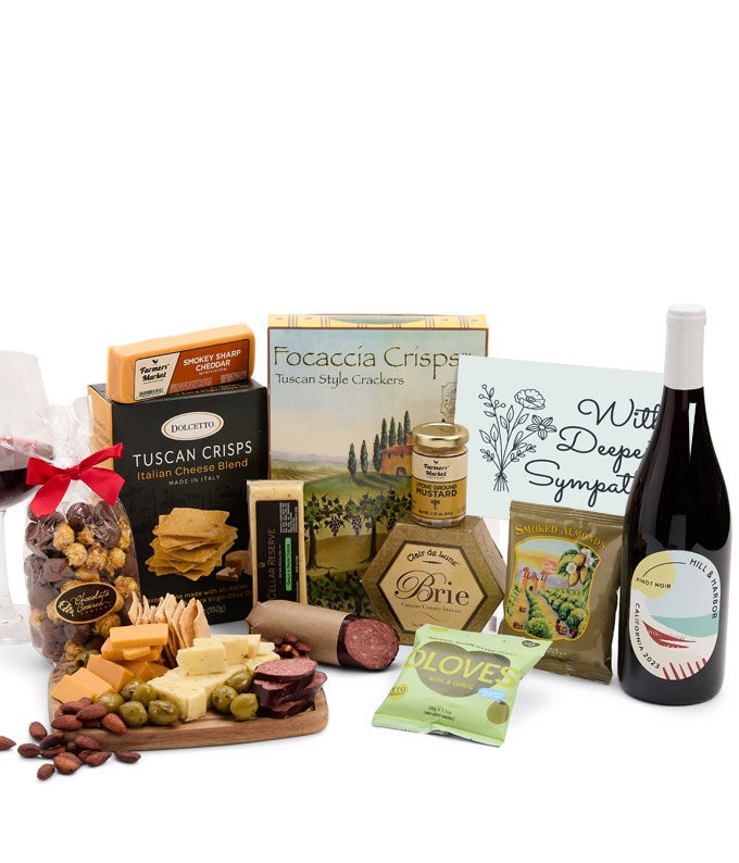 Deepest Sympathy Deluxe Charcuterie &amp; Red Wine Gift Box