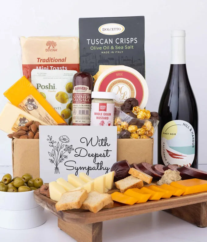 Deepest Sympathy Deluxe Charcuterie & Red Wine Gift Box