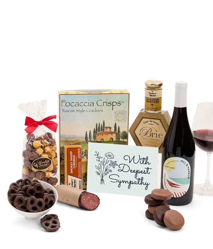 Deepest Sympathy Gourmet Gift Box with Red Wine