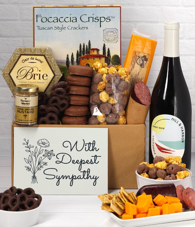 Deepest Sympathy Gourmet Gift Box with Red Wine