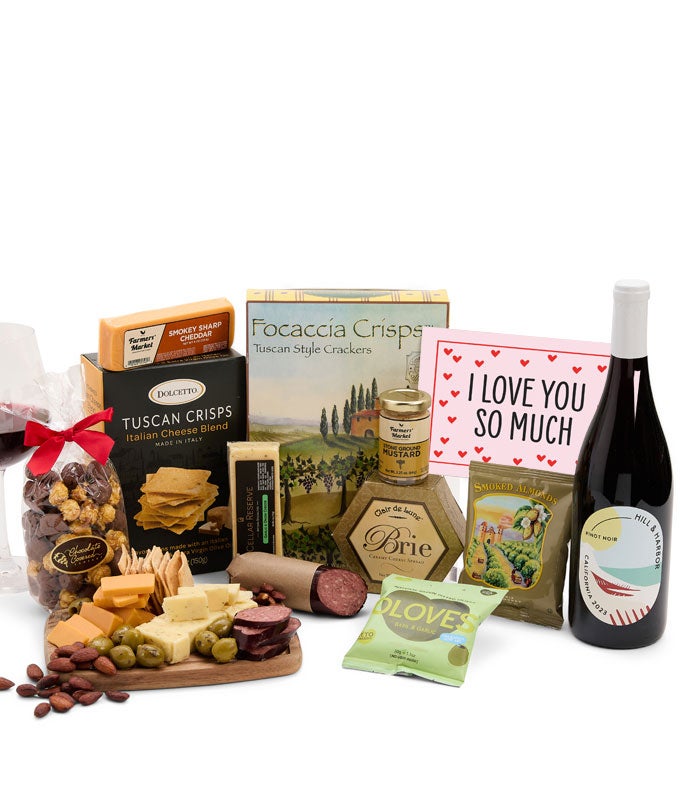 I Love You! Deluxe Cheese &amp; Charcuterie Gift Box with Red Wine