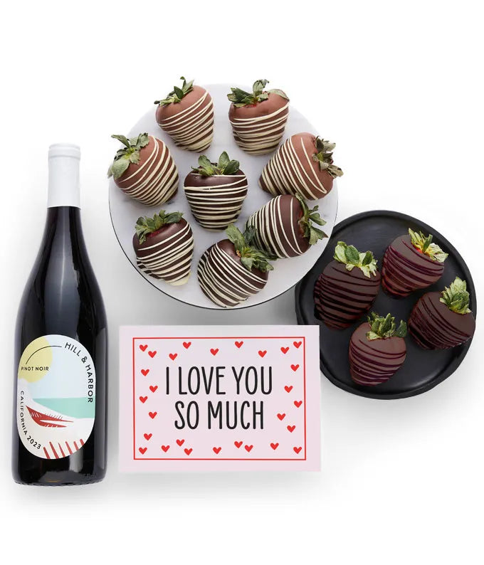 I Love You Gourmet Chocolate Dipped Strawberries and Red Wine