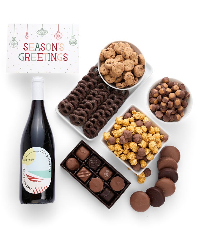 Season&#39;s Greetings Gourmet Chocolate &amp; Wine Gift Box - California Red Wine