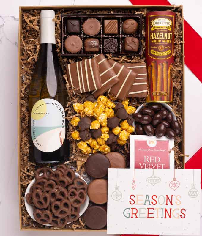 Season's Greetings Gourmet Chocolate & Red Wine Gift Box