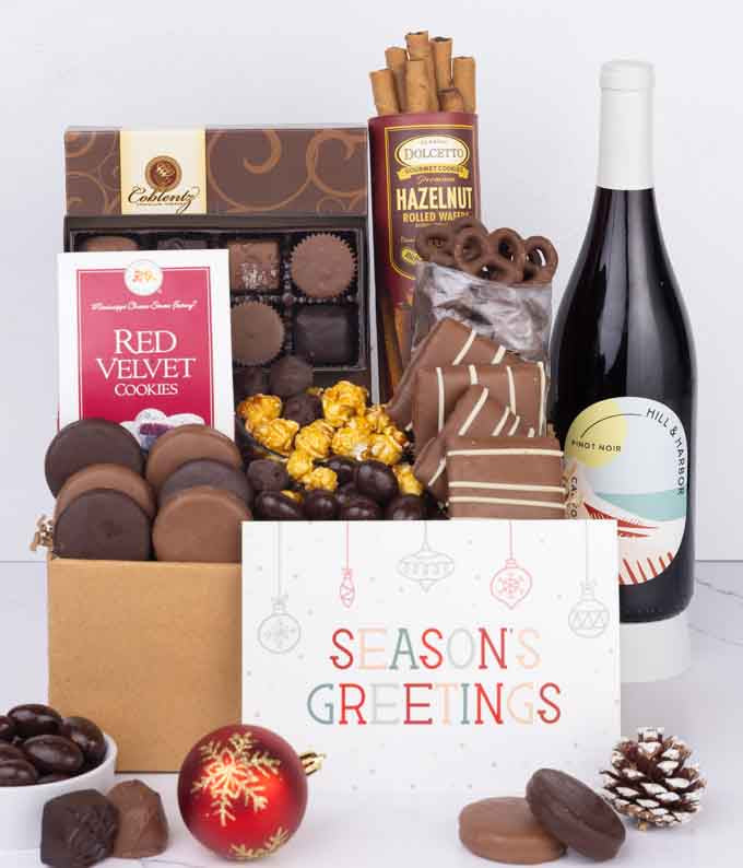 Season's Greetings Gourmet Chocolate & Red Wine Gift Box