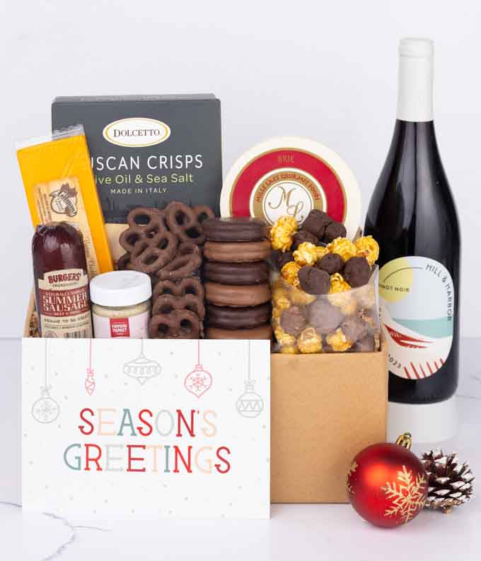 Season's Greetings Sweet & Savory Gift Box with Red Wine