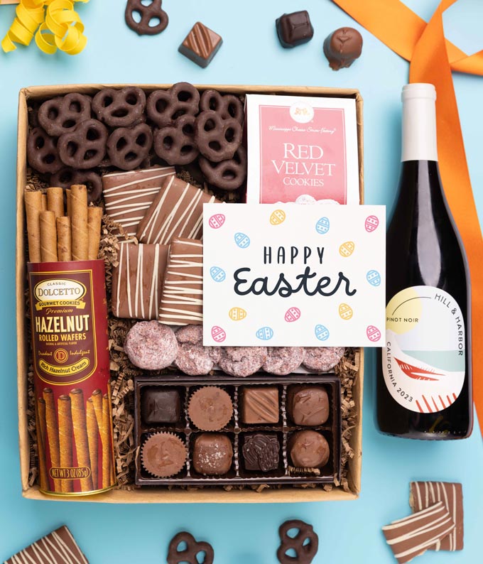 Easter Chocolate Sweets Box with Red Wine