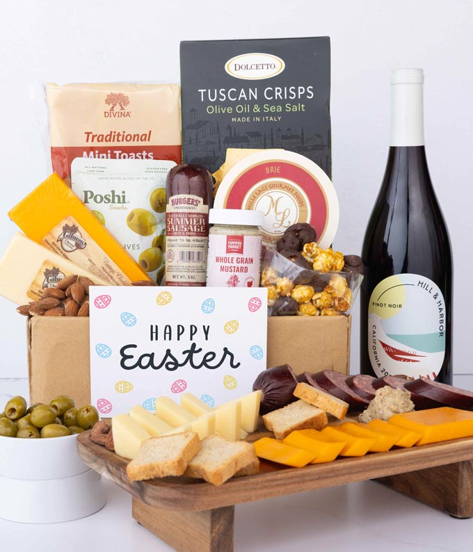 Deluxe Easter Charcuterie & Cheese Box with Red Wine