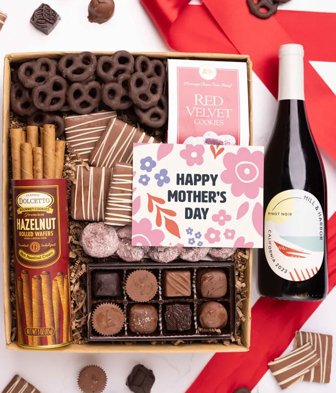 Mother's Day Chocolate Sweets Box with Red Wine