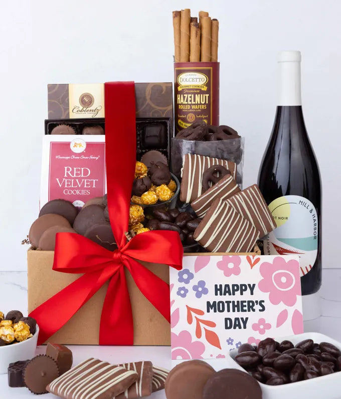 Deluxe Mother's Day Chocolate Sweets Gift with Red Wine