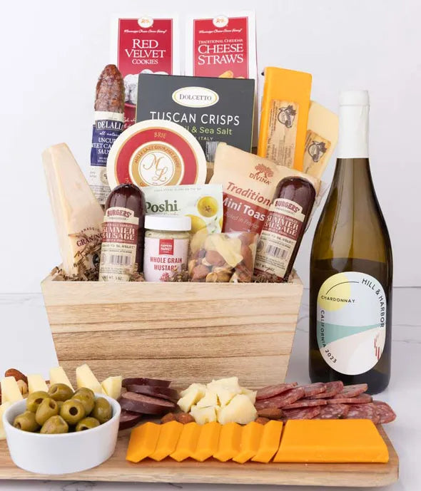 Premium Charcuterie & Red Wine Gift Basket