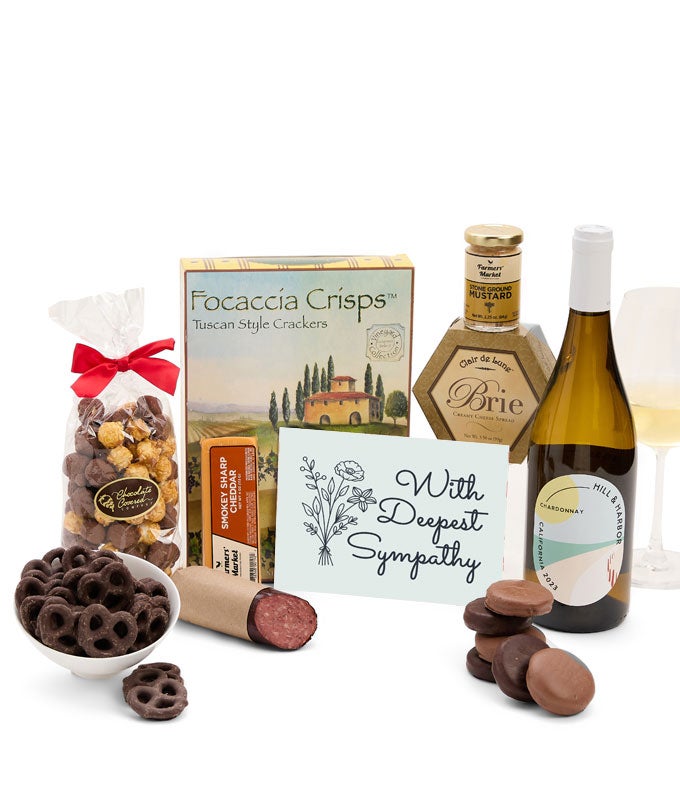 Deepest Sympathy Gourmet Gift Box with White Wine