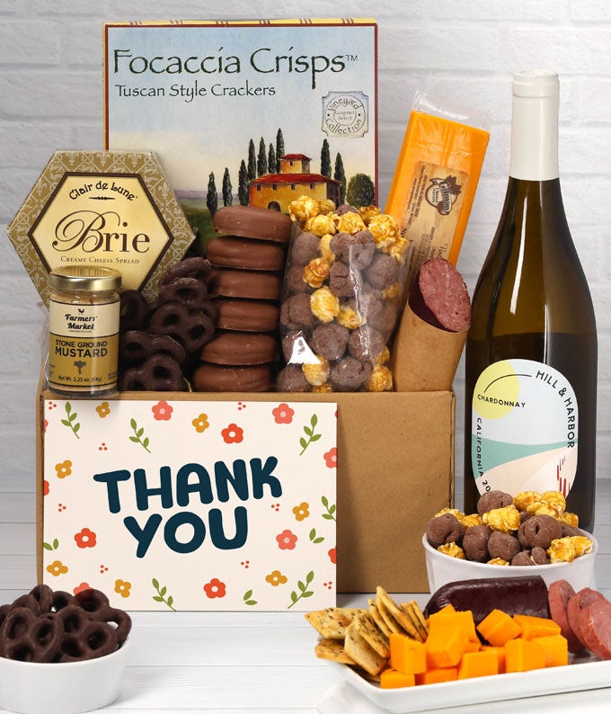 Thank You Sweet &amp; Savory Gourmet Gift Box with California White Wine
