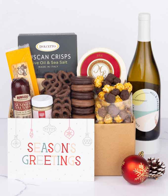Season's Greetings Gourmet Gift Box with White Wine