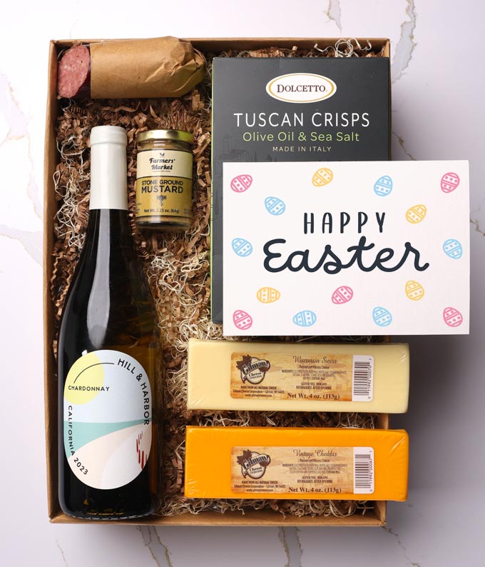 Happy Easter Cheese, Meat & White Wine Gift