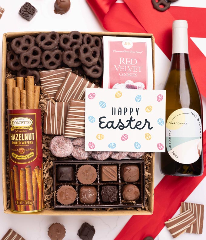 Easter Chocolate Sweets Box with White Wine