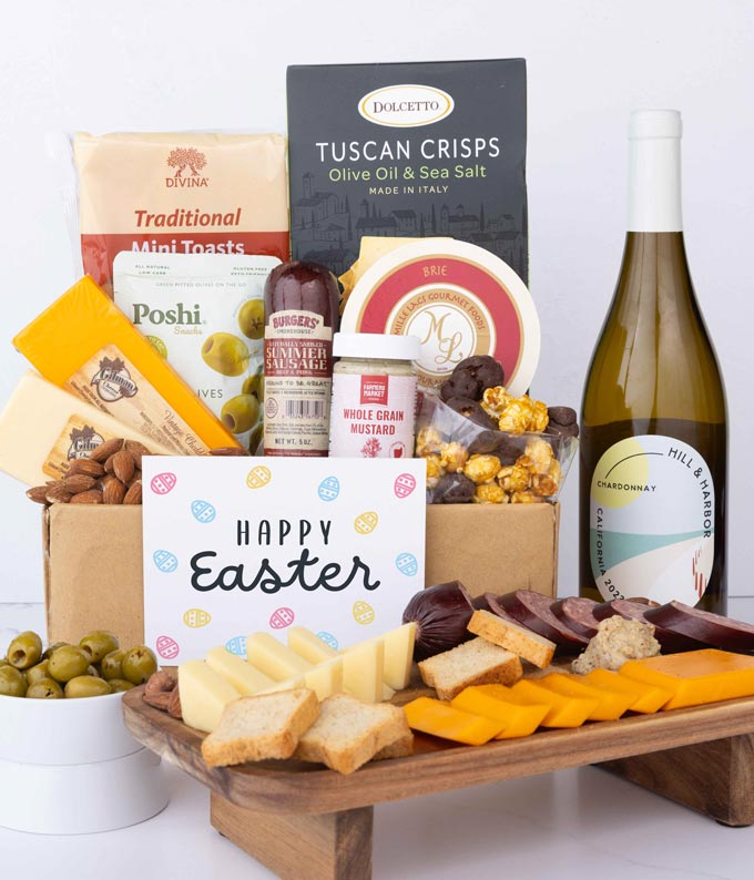 Deluxe Easter Charcuterie & Cheese Box with White Wine
