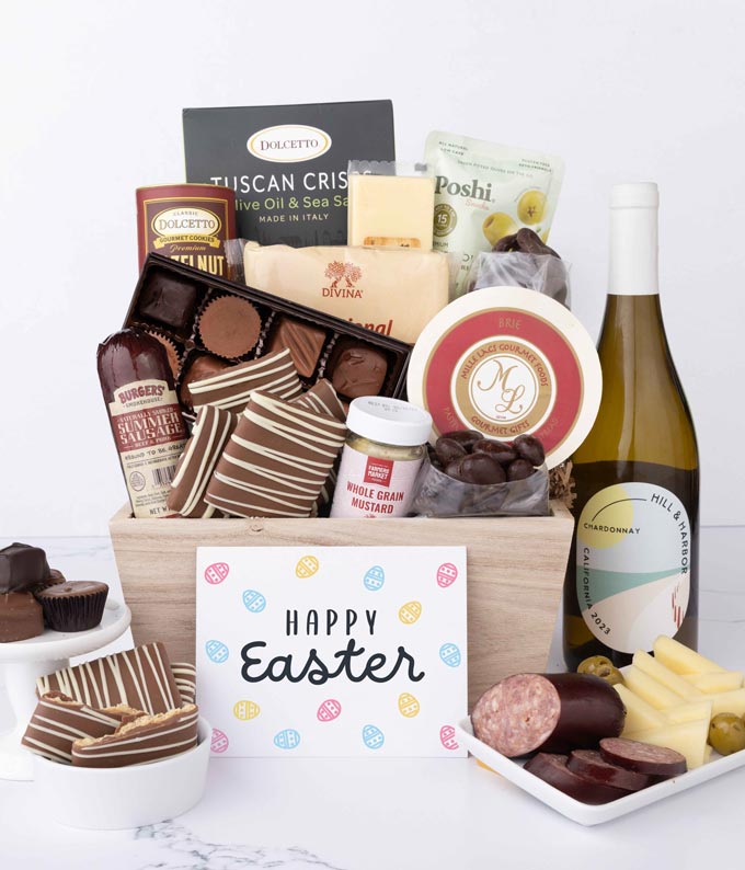 Charcuterie & Sweets Easter Gift Basket with White Wine