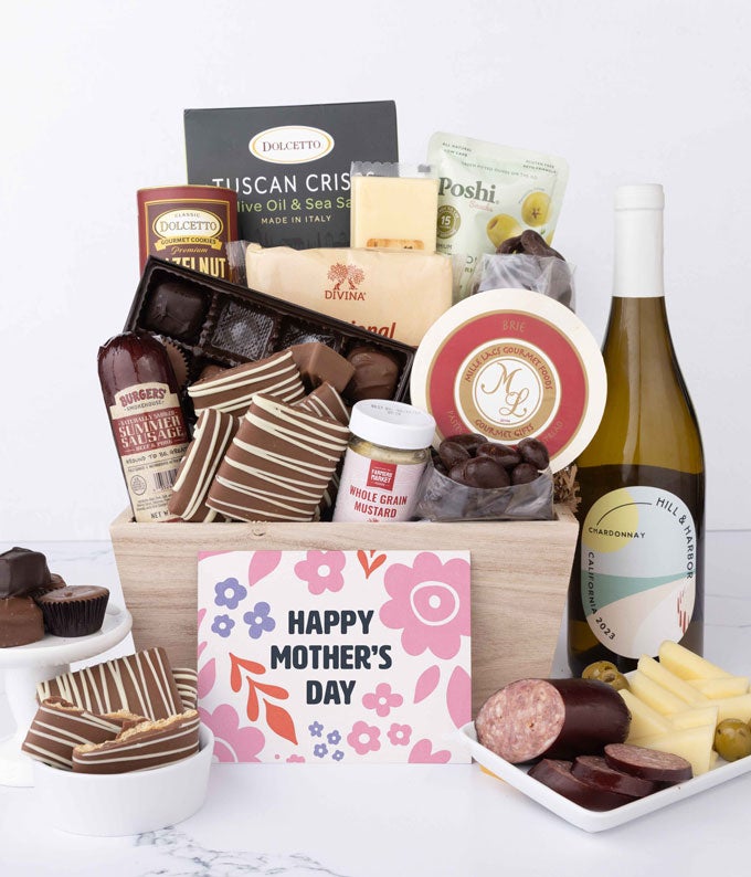Charcuterie & Sweets Mother's Day Gift Basket with White Wine
