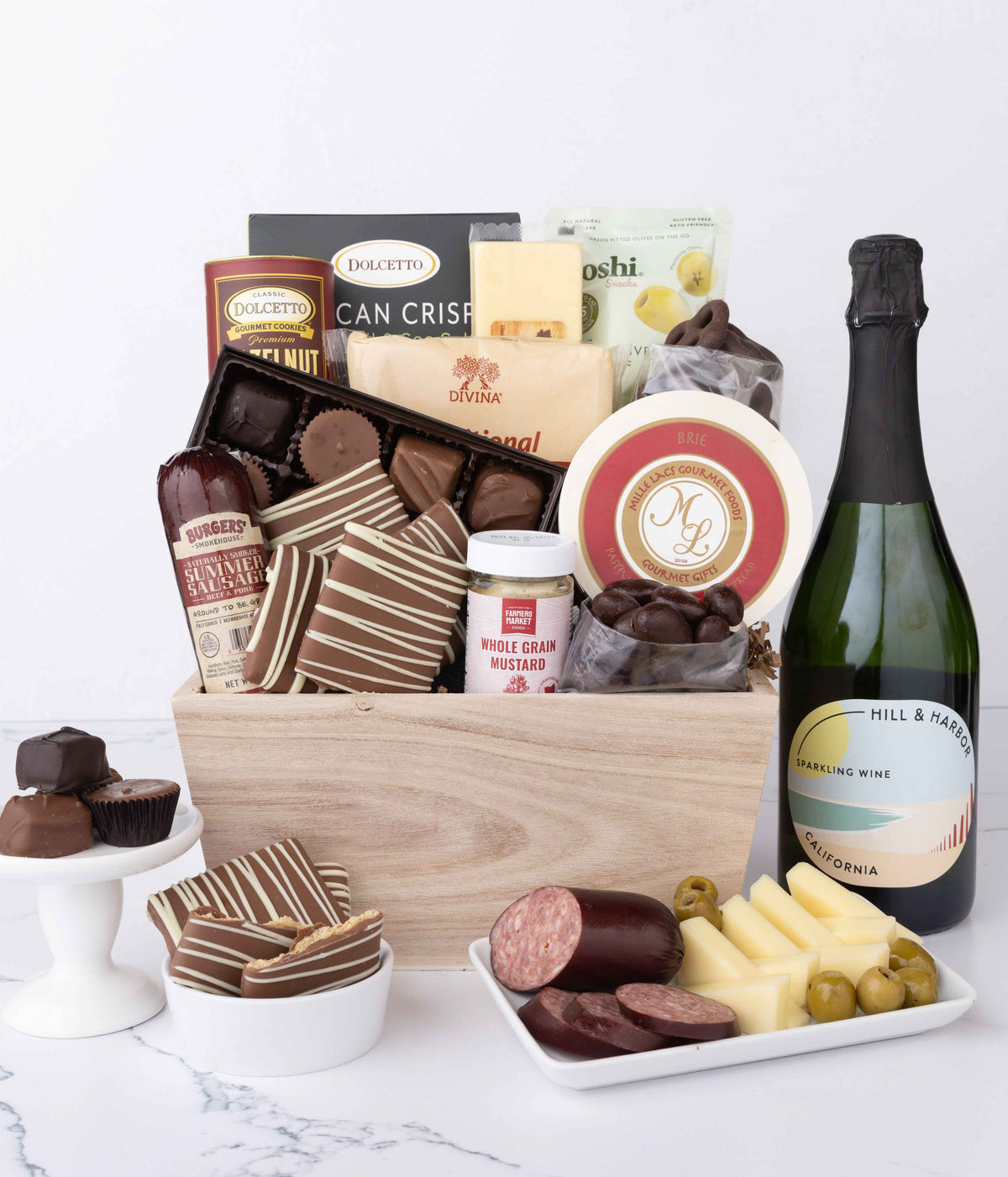 Gourmet Charcuterie &amp; Sweets Gift Basket with Sparkling Wine