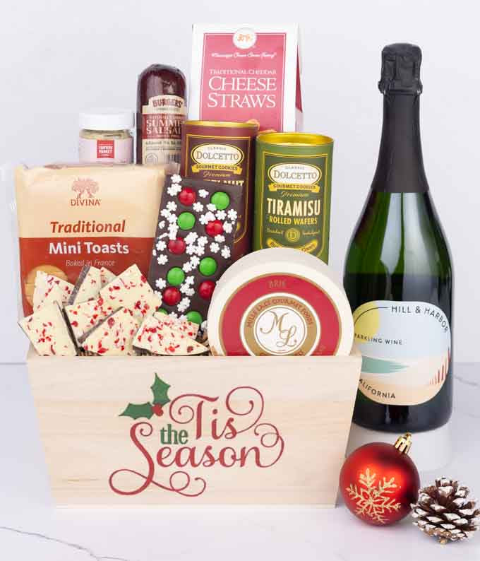 Holiday Snack & Treats Basket with Sparkling Wine