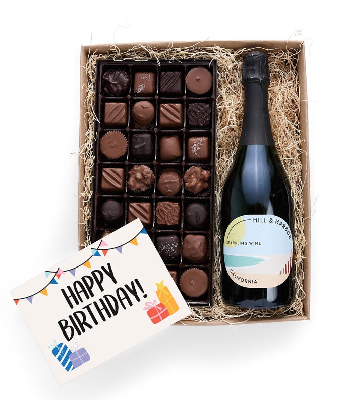 Happy Birthday! Gourmet Chocolates with Sparkling Wine