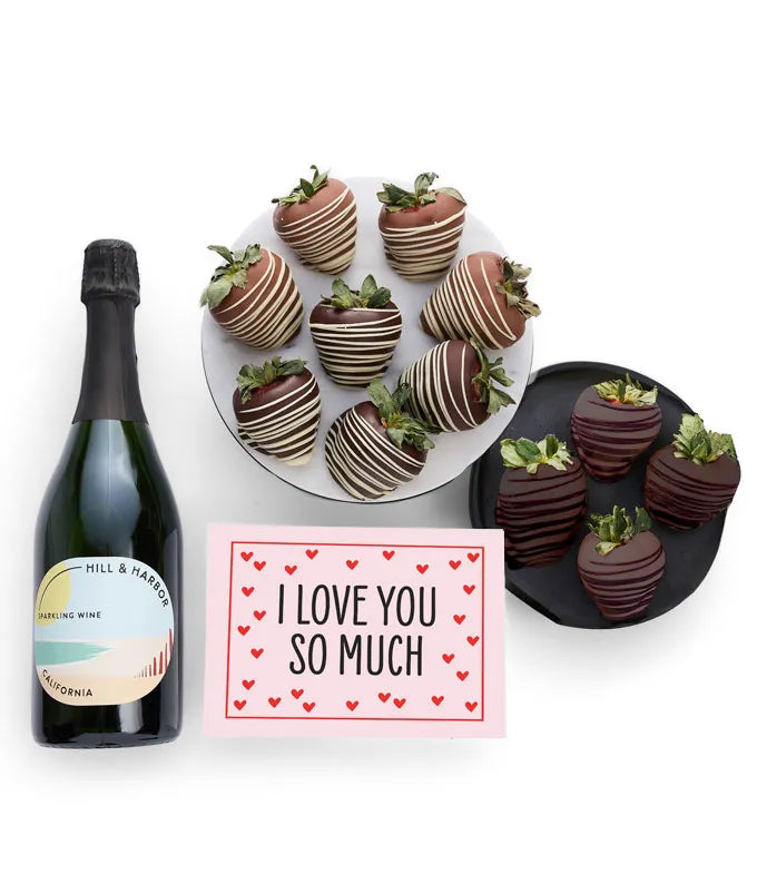 I Love You Gourmet Chocolate Dipped Strawberries and Sparkling Wine