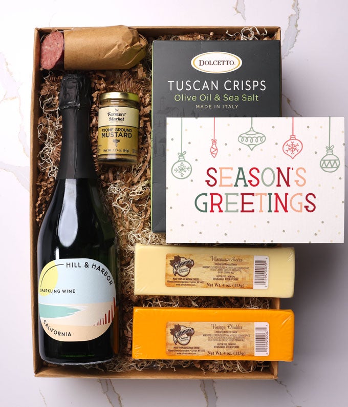 Season's Greetings Meat & Cheese Gift Box with Sparkling Wine