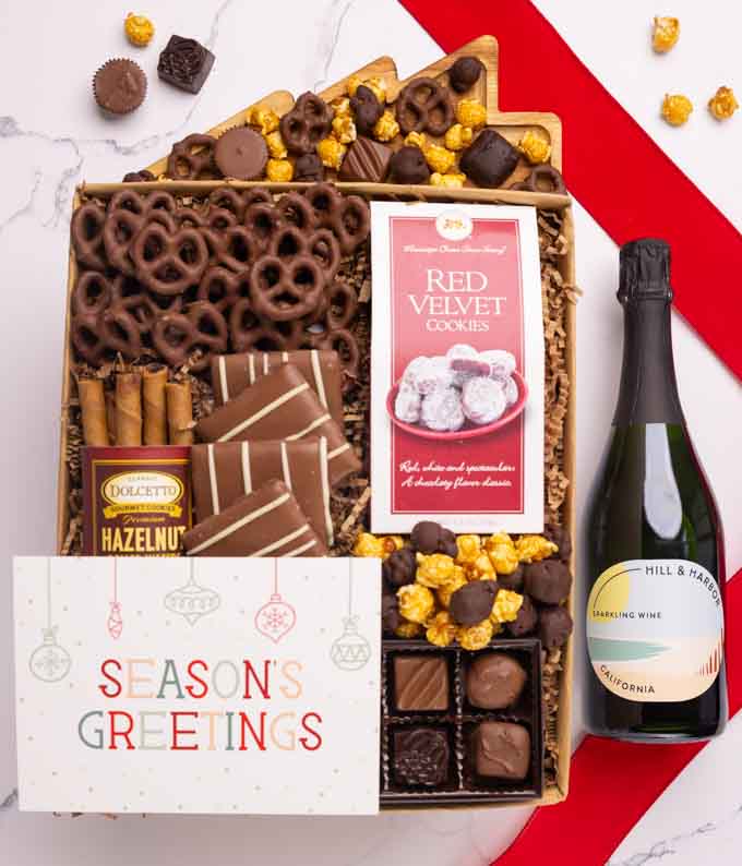 Season's Greetings Chocolate & Sweets Gift Box with Sparkling Wine