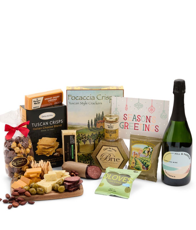 Season&#39;s Greetings Charcuterie, Cheese &amp; California Wine Gourmet Gift Box - Sparkling Wine