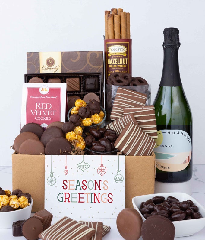 Season's Greetings Deluxe Chocolate & Sparkling Wine Gift Box