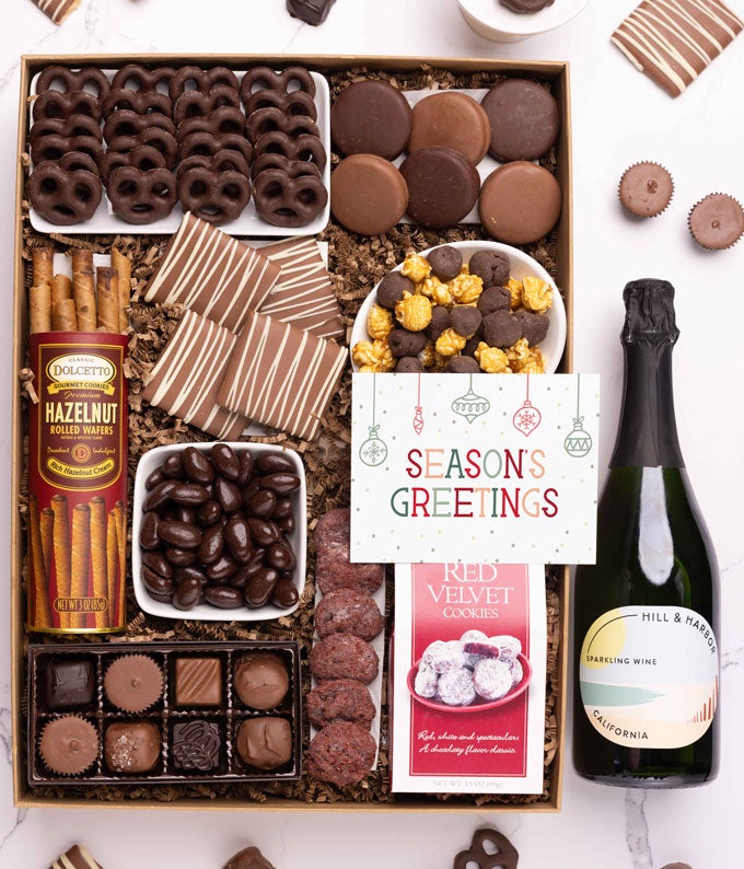 Season's Greetings Deluxe Chocolate & Sparkling Wine Gift Box