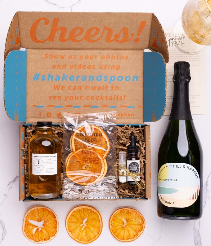 Cheese &amp; Meat Box with Garden Party Spritz Cocktail Kit and Sparkling Wine