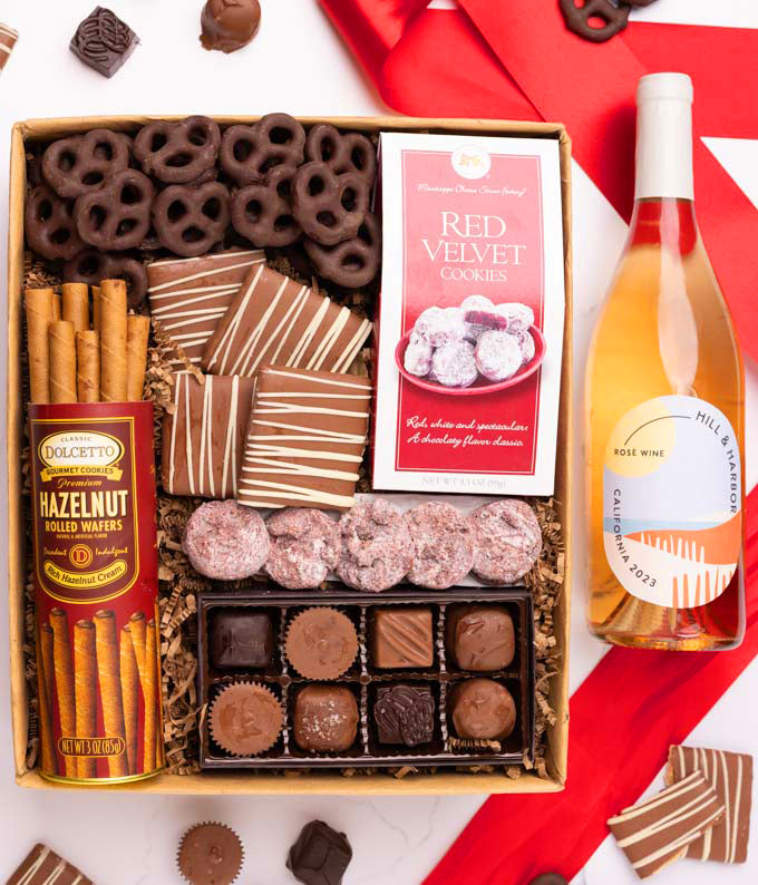 Sweet Treats Chocolate Gift Box with California Rosé Wine
