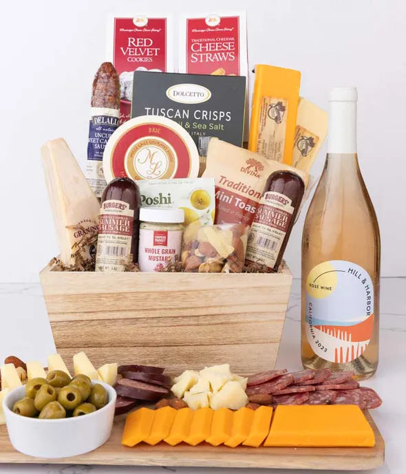 Premium Charcuterie & Red Wine Gift Basket