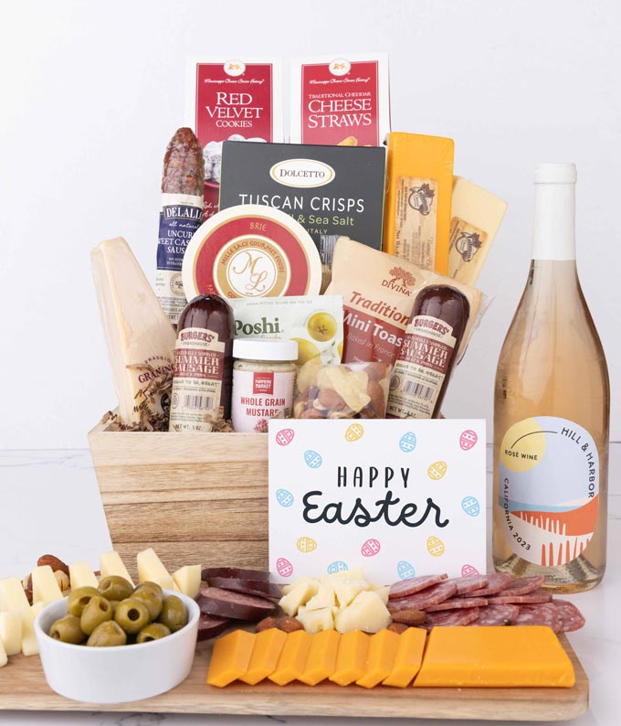 Premium Charcuterie & Cheese Easter Gift Basket with Rosé Wine