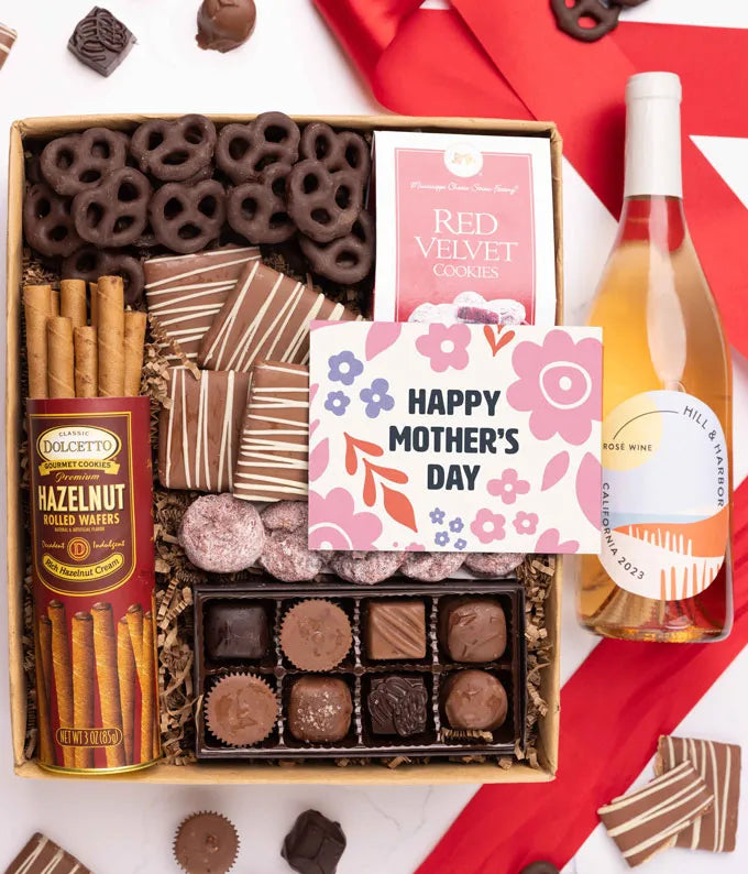 Mother's Day Chocolate Sweets Box with Rosé Wine