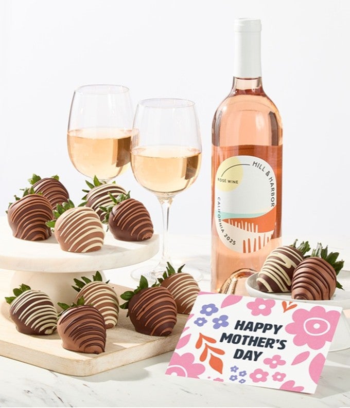 Mother's Day Chocolate Covered Strawberries & Rosé Wine