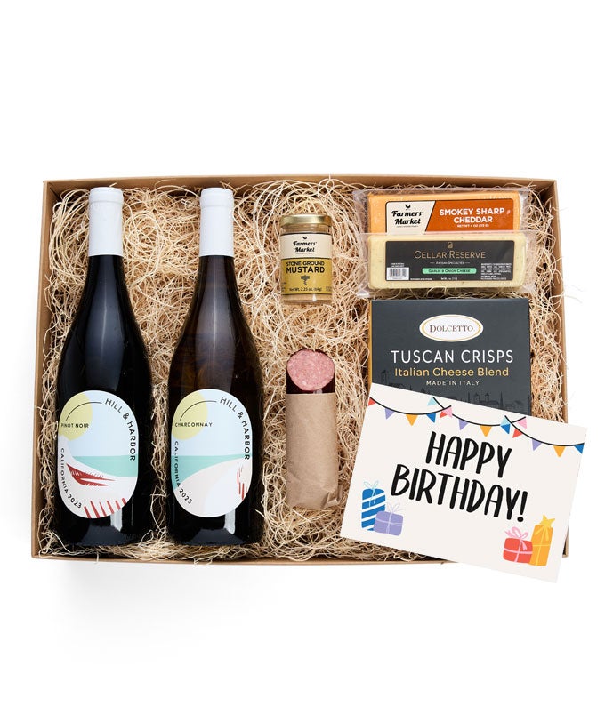 Happy Birthday! Cheese &amp; Meat Box with Red &amp; White Wine