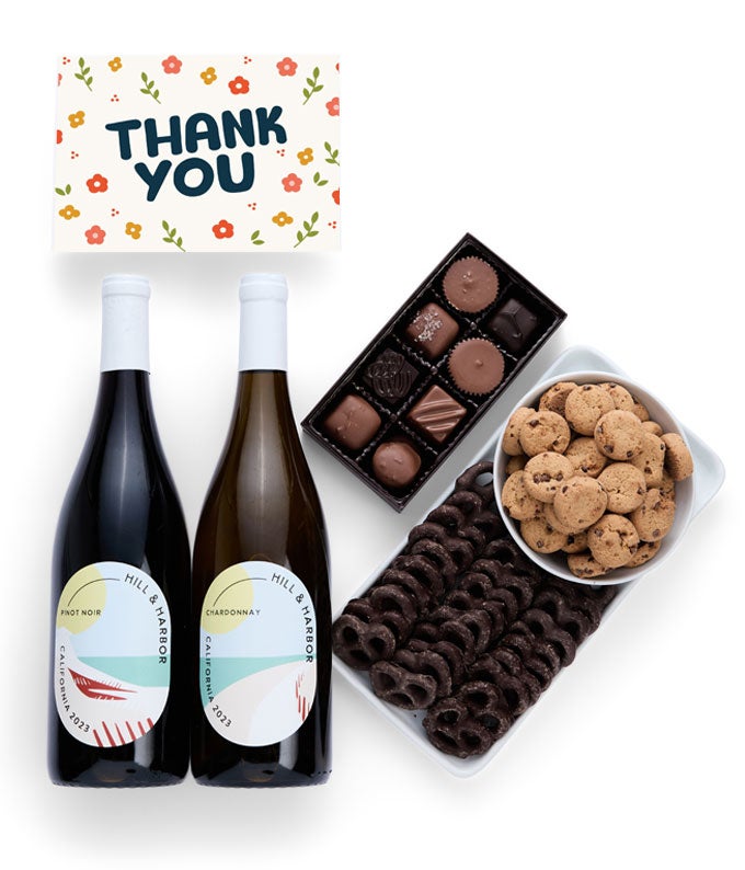 Thank You Sweet Treats Chocolate Gift Box with California Red &amp; White Wine