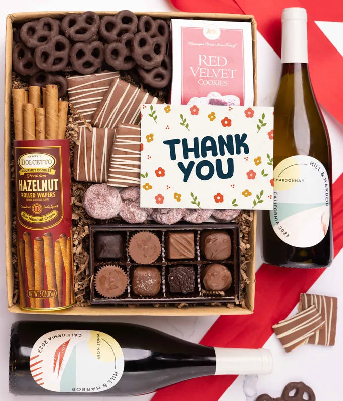 Thank You Sweet Treats Chocolate Gift Box with California Red & White Wine