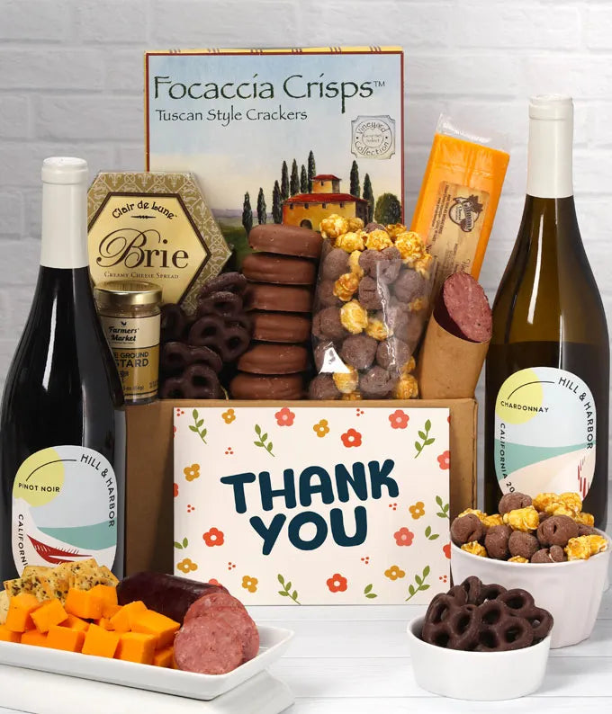 Thank You Gourmet Gift Box with Red & White Wine