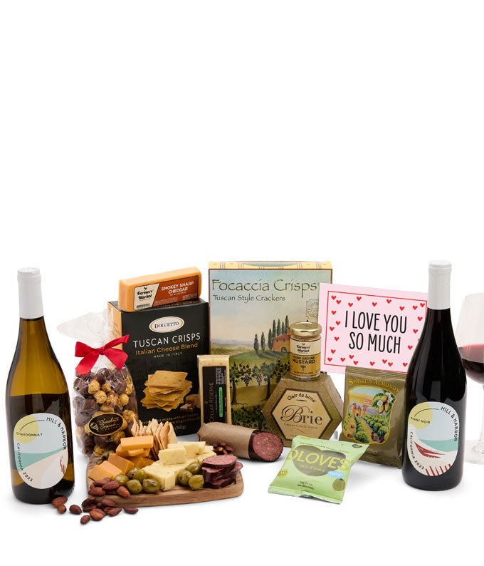 I Love You! Deluxe Cheese &amp; Charcuterie Gift Box with Red &amp; White Wine