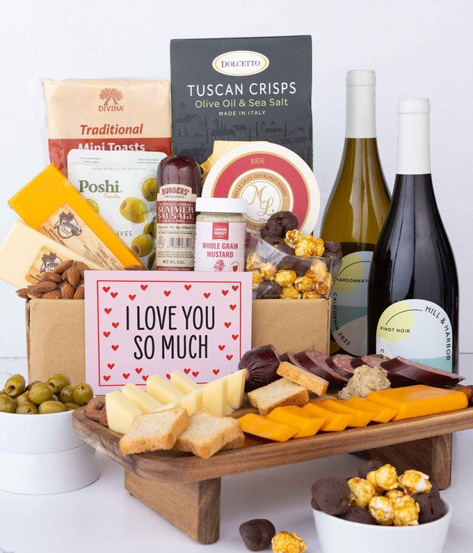 I Love You! Deluxe Red & White Wine Charcuterie Gift Box