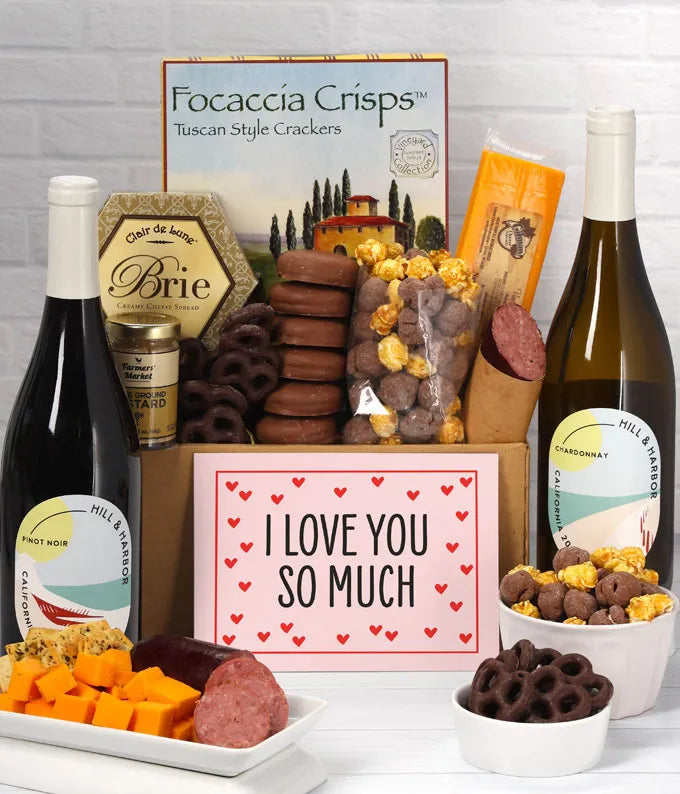 I Love You! Red & White Wine Gourmet Gift Box