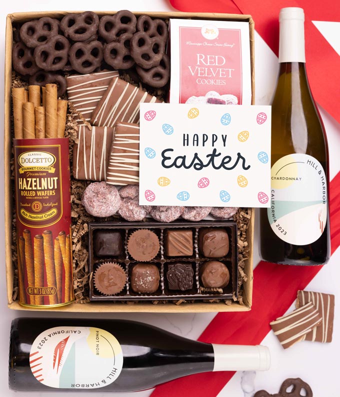 Easter Chocolate Sweets Box with Red & White Wine
