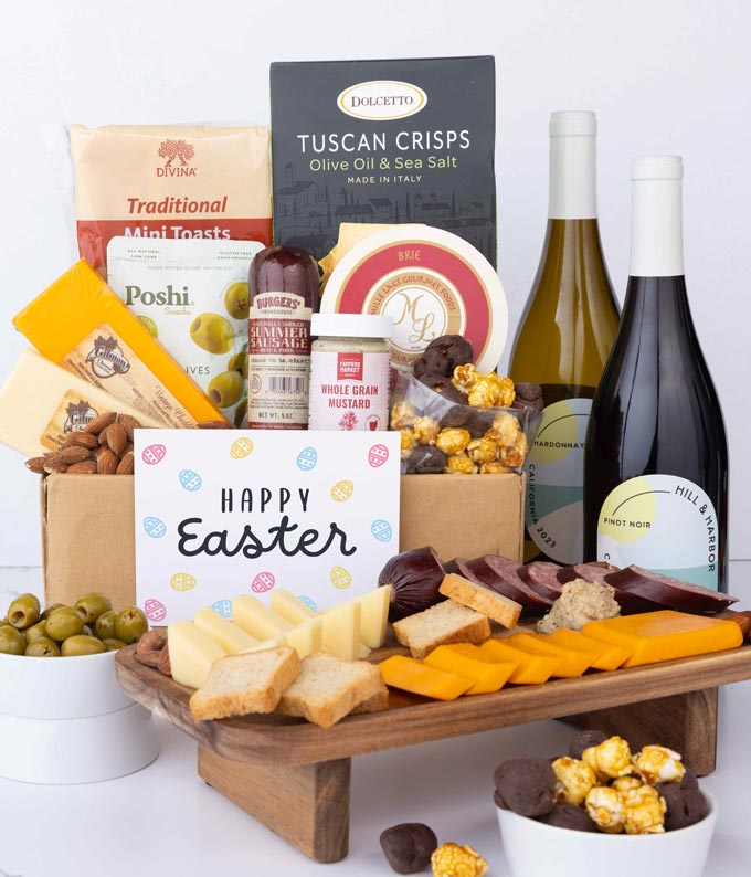 Deluxe Easter Charcuterie & Cheese Box with Red & White Wine