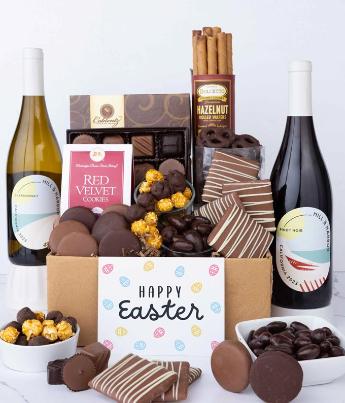 Deluxe Easter Chocolate Box with Red & White Wine