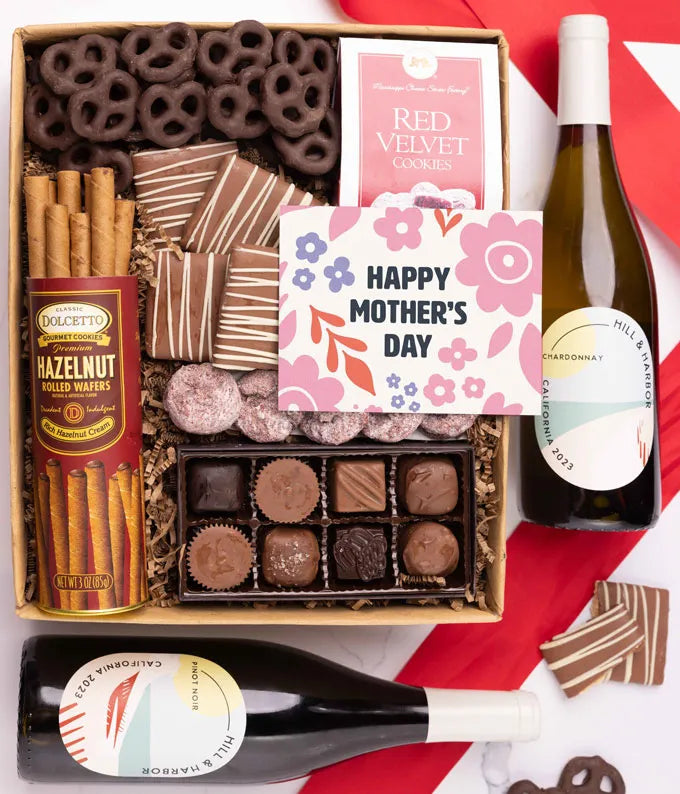 Mother's Day Chocolate Sweets Box with Red & White Wine