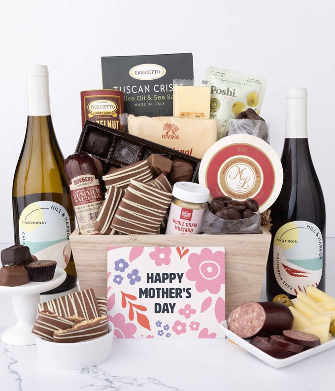 Charcuterie & Sweets Mother's Day Gift Basket with Red & White Wine